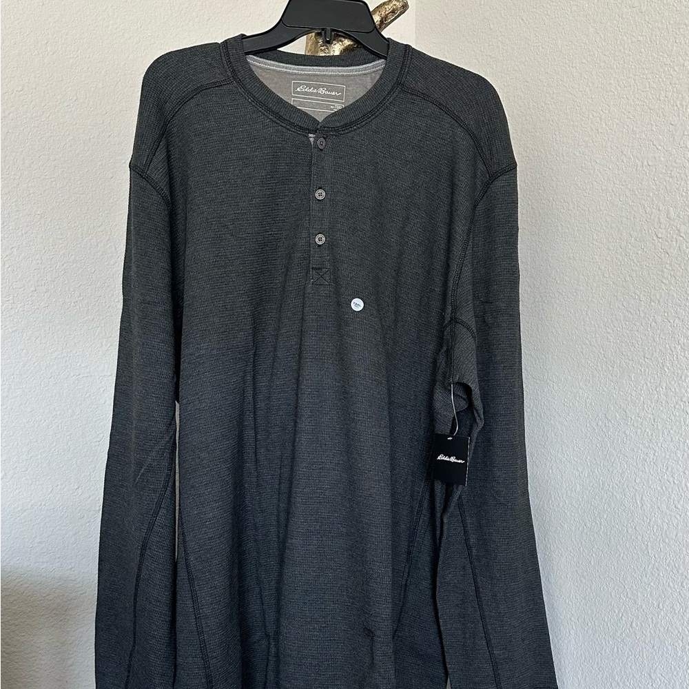 Eddie Bauer Men's Dark Charcoal Long-Sleeve Henley